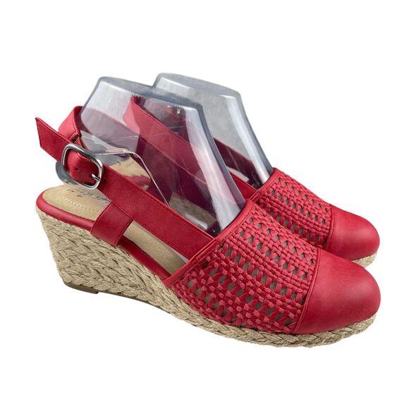 Easy Street Women's Taffy Wedge Sandals Size 8M Red Buckle Slingback Espadrille - Picture 1 of 12